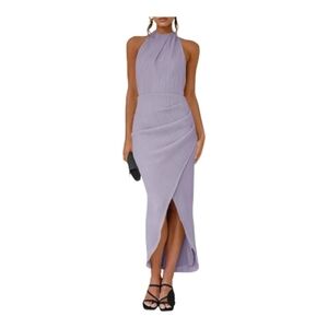 Fisoew. Elegant Lavender Ribbed Halter Dress. Size Large. NWOT.
